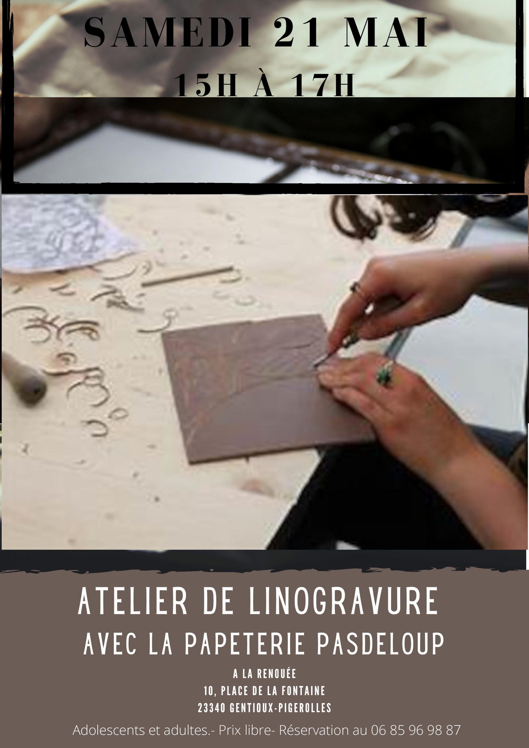 Samedi 21 mai Atelier Linogravure avec la papeterie Pasdeloup