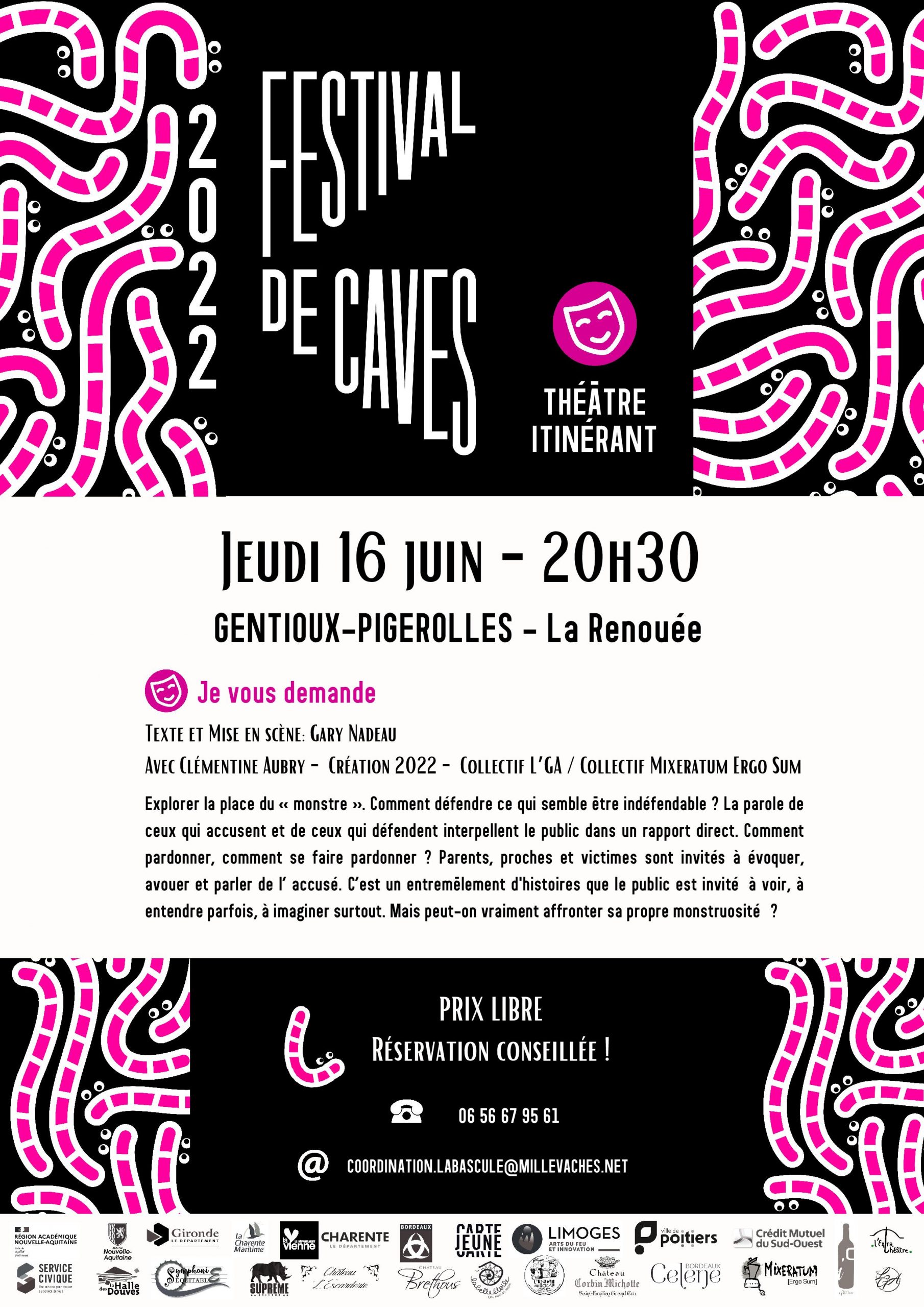 Jeudi 16 juin Festival de caves: Théâtre itinérant à 20h30 à La Renouée « Je vous demande »